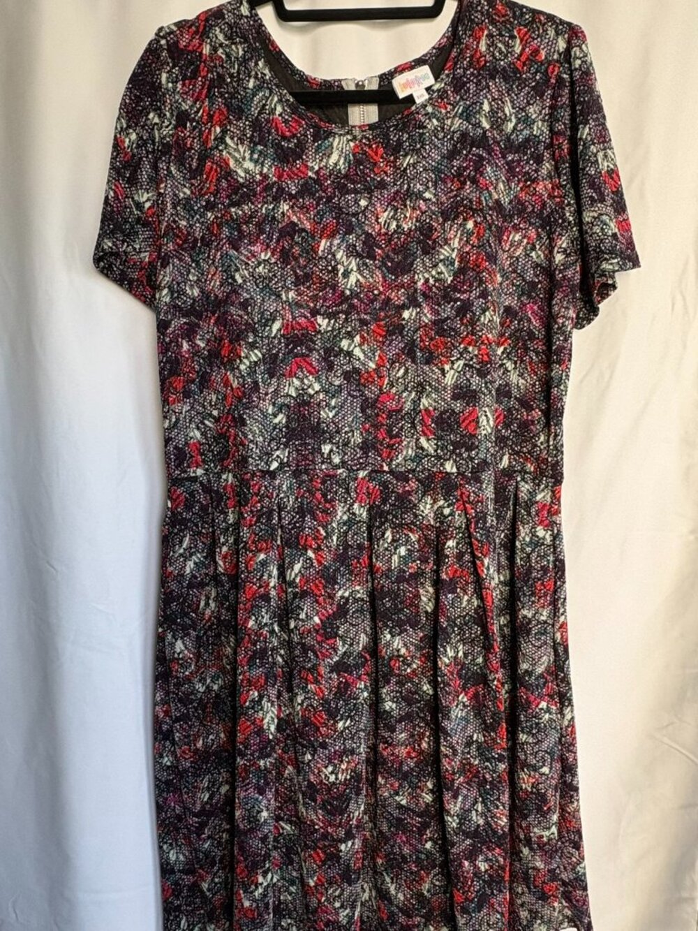 LuLaRoe Amelia 3XL Red & Purple Abstract Lace Floral Dress